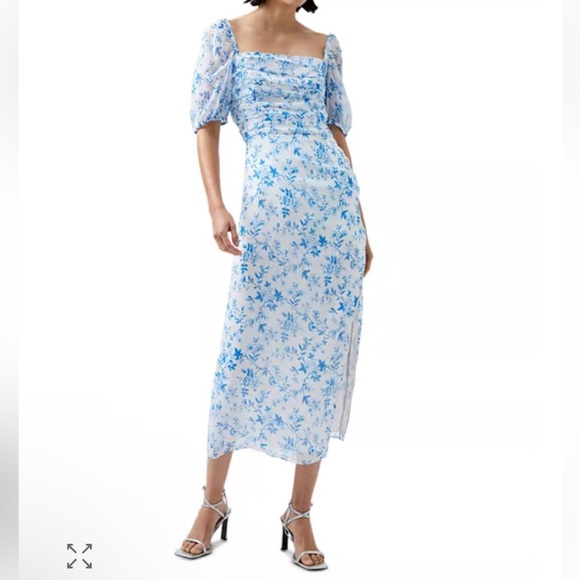 French Connection Catrina Blue and White Slit Midi Dress - Picture 3 of 14
